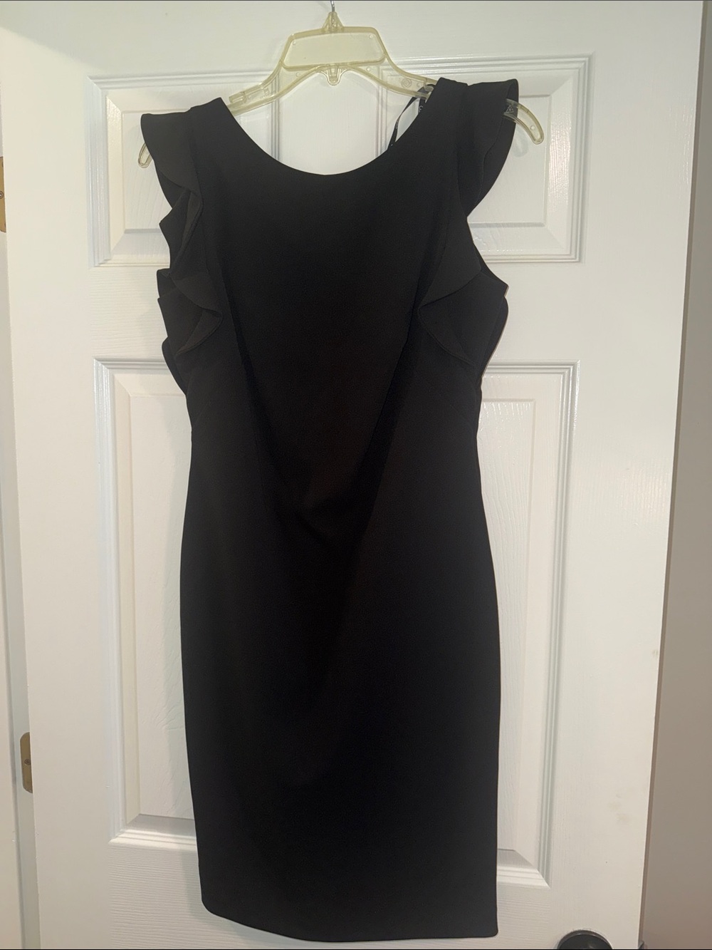 Calvin Klein Black Ruffle-Sleeve Midi Sheath Dress